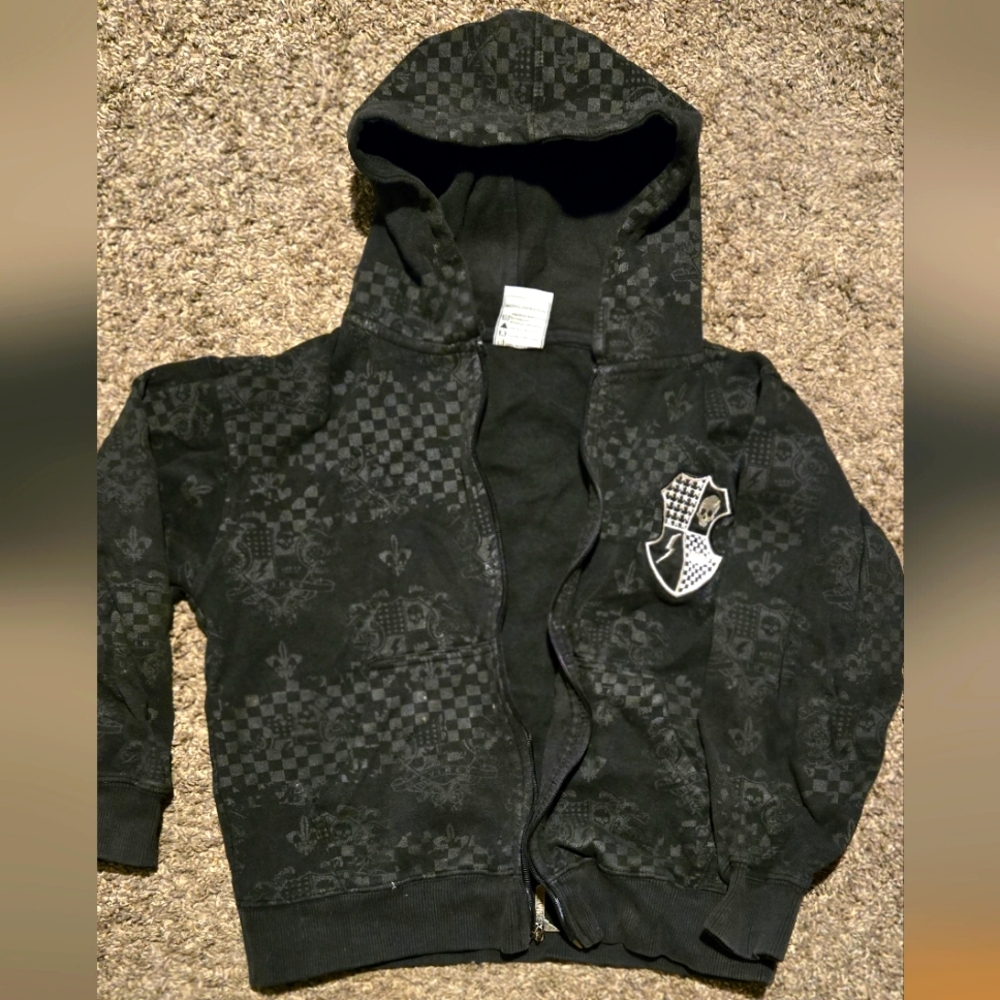 Avirex black & gray unisex skull checkered skate hoodie szS
